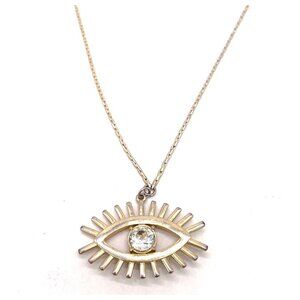 Evil Eye Crystal Chain Necklace Gold Tone 30 Inches Boho Ethnic Belief